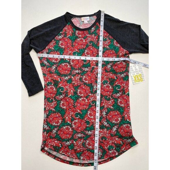 LuLaRoe Randy Gray Red‎ Green Floral Raglan Sleeve XXS NEW - Picture 4 of 5